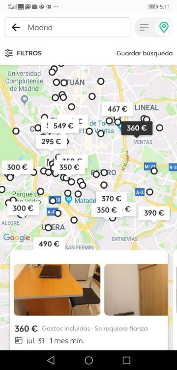 Anúncios de quartos em Madri no app Badi.