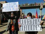 Movilizaciones contra la presidenta interina de Bolivia, Jeanine Áñez, este martes en La Paz.