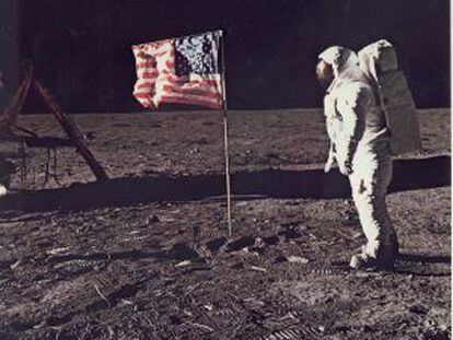 O astronauta Buzz Aldrin na Lua, em 1967.