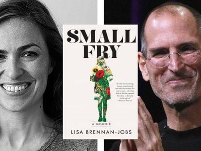 Lisa Brennan-Jobs, a capa de seu livro de memórias, e o pai, Steve Jobs.