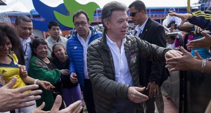 Juan Manuel Santos em um comício eleitoral no domingo, em Bogotá.