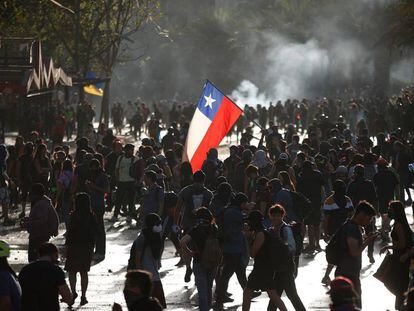 Um protesto em Santiago do Chile.