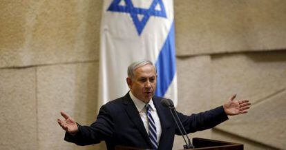 Benjamín Netanyahu, na segunda-feira no Parlamento israelense.