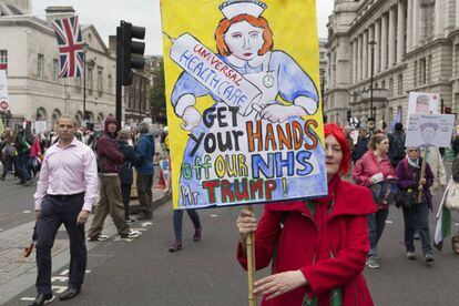 Protesto em Londres contra a visita de Donald Trump ao Reino Unido.