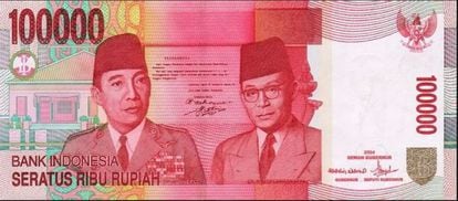 Nota de 100.000 rupias da Indonésia