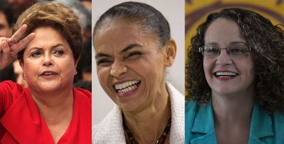 Dilma Rousseff (&agrave; esq.), Marina Silva e Luciana Genro.