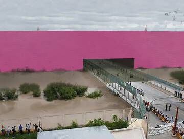 Simulação do muro na fronteira entre EUA e México projetada pelo estudo mexicano 3.14.