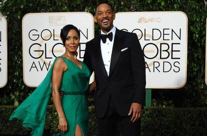 Jada Pinkett e seu marido Will Smith, na entrega dos Globos de Ouro dia 10 de janeiro.