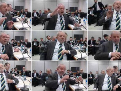 Lula em vários momentos da audiência em Curitiba nesta quarta-feira.