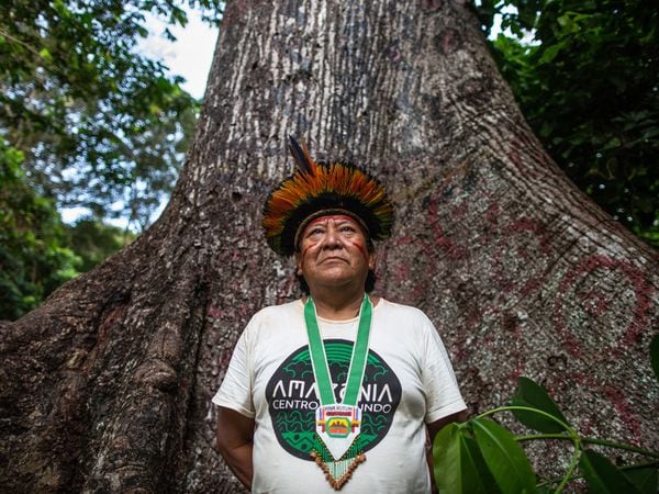 Davi Kopenawa Yanomami no encontro de Lideranças Yanomami e Ye'kuana, onde os indígenas se manifestaram contra o garimpo em suas terras. O primeiro fórum de lideranças da TI Yanomami foi realizado entre 20 e 23 de novembro de 2019 na Comunidade Watoriki, região do Demini, Terra Indígena Yanomami