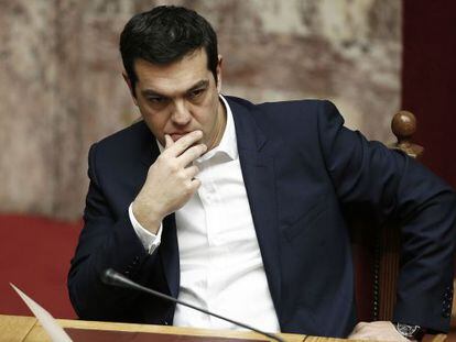 Alexis Tsipras no Parlamento grego em 5 de fevereiro.