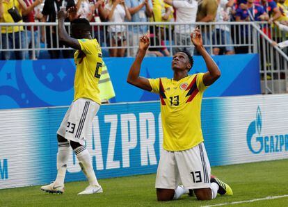 Yerry Mina comemora gol da Colômbia