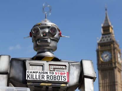 Campanha contra o uso de robôs na guerra, em Londres, em 2013.