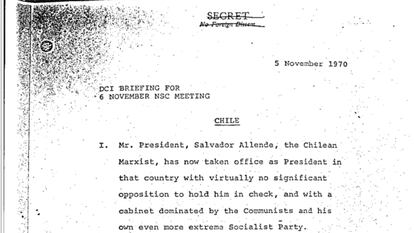 Introdução de um dos documentos do Conselho de Segurança Nacional dos EUA agora desclassificados, que traça um perfil do ex-presidente chileno Salvador Allende.