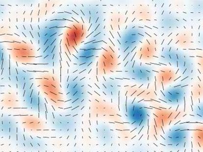 Os rastros das ondas gravitacionais primitivas se distinguem pelo padrão de giro na polarização da luz de fundo cósmico captada pelo BICEP-2.