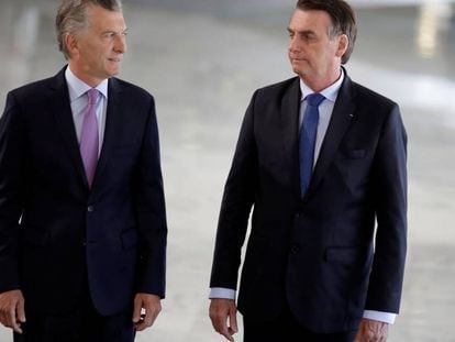 Mauricio Macri e Jair Bolsonaro, no encontro em Brasília nesta quarta-feira.