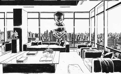 Página do novo 'Dark Knight Returns: The Golden Child', cujo desenho foi feito com participação de Grampá.