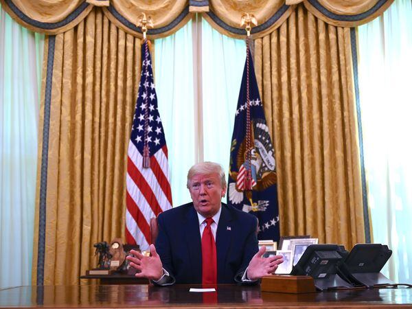 US President Donald Trump speaks about the use of first drug shown to help coronavirus patients that is made by Gillead in the Oval Office of the White House on May 1, 2020, in Washington, DC. (Photo by JIM WATSON / AFP)