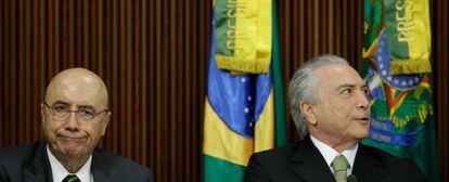 O ministro da Fazenda, Henrique Meirelles, e o presidente interino, Michel Temer.
