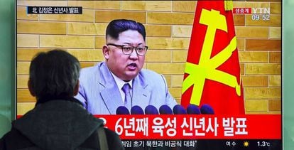 O discurso de Ano Novo de Kim Jong-um, em uma cadeia de televisão surcoreana.