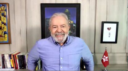 O ex-presidente Lula, na ocasião da entrevista via Zoom ao EL PAÍS, na sexta-feira, 5 de março. 