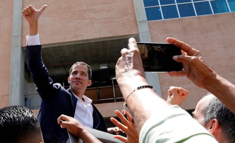 Juan Guaidó em sua chegada a Caracas.