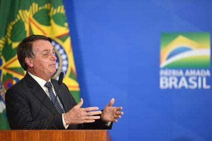 Bolsonaro discursa em cerimônia no Palácio do Planalto no dia 19 de agosto.