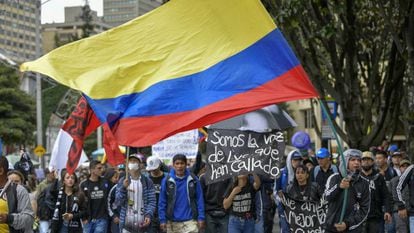 O protesto nas ruas de Bogotá, nesta quarta-feira.
