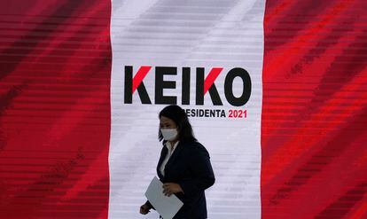 A candidata à presidência do Peru Keiko Fujimori, durante a coletiva em que pediu a impugnação de meio milhão de votos, na quarta-feira, em Lima.