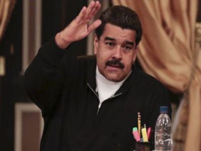 O presidente venezuelano, Nicolás Maduro, durante uma reunião nesta terça-feira.