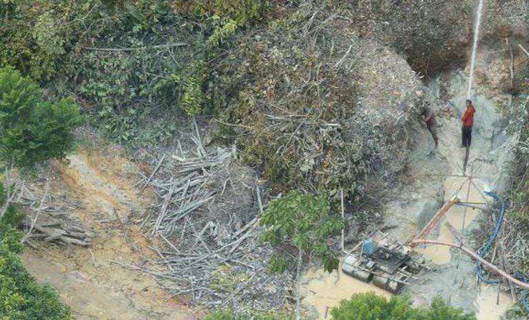 Garimpeiros atuam em área indígena Yanomami.