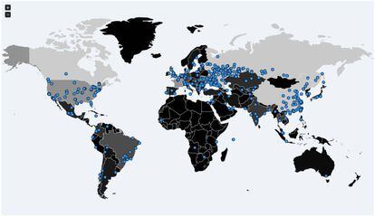 A equipe de pesquisadores independentes de ciberseguridad Malware Tech criou um mapa com os sítios nos que se detectou o 'ransomware'.