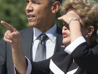 Obama e Rousseff durante visita a memorial de Martin Luther King