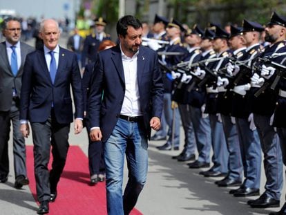 O líder da Liga e ministro do Interior da Itália, Matteo Salvini, em Corleone.