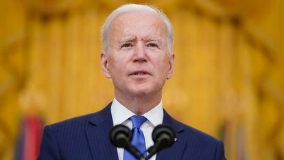 Joe Biden durante seu discurso em cerimônia pelo Dia Internacional da Mulher, na segunda-feira, 8 de março.
