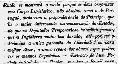 Jornal governista O Regulador Brasileiro pede mais poderes para D. Pedro I e menos poderes para o Parlamento (imagem: Biblioteca Nacional Digital)

