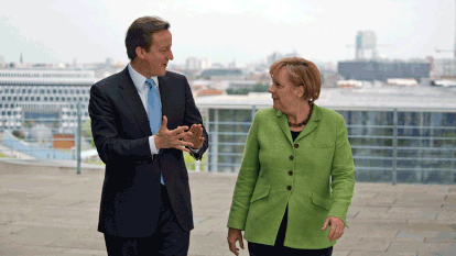 Merkel, com os três primeiros-ministros britânicos com quem lidou na transição para o Brexit: David Cameron, Theresa May e Boris Johnson. 