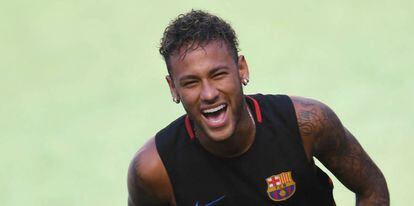 Neymar no último treinamento do Barça.