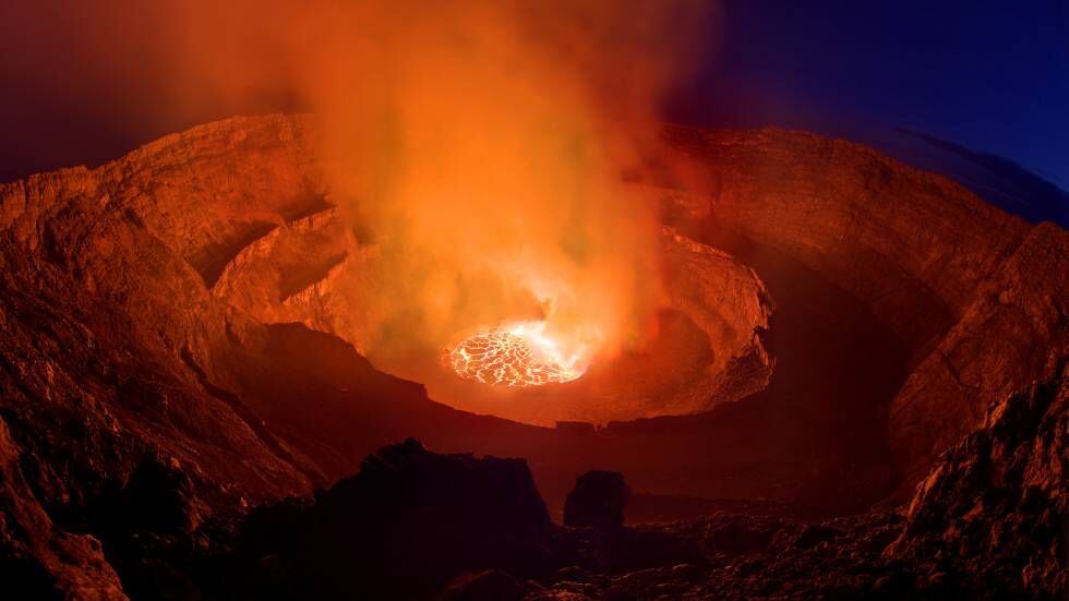 Cratera do vulcão Nyiragongo, na República Democrática do Congo.