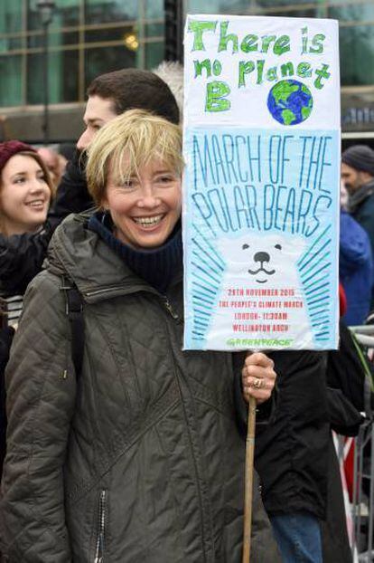 Emma Thompson durante a marcha contra a mudança climática em Londres (Reino Unido), em 2015