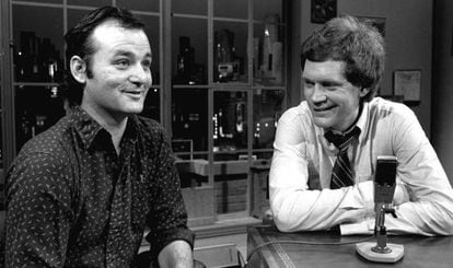David Letterman e Bill Murray em programa de fevereiro de 1982.