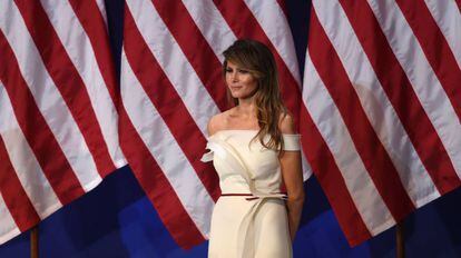 A primeira-dama Melania Trump, na festa no dia da posse de Donald Trump.