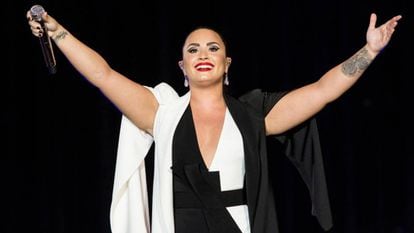 Demi Lovato durante sua apresentação no Rock in Rio Lisboa, em Portugal em 24 de junho de 2018.