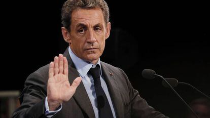 Nicolas Sarkozy durante um discurso, na segunda-feira, dia 12, em Provins