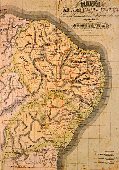 Mapa das províncias afetadas pela Grande Seca produzido pelo engenheiro e abolicionista André Rebouças