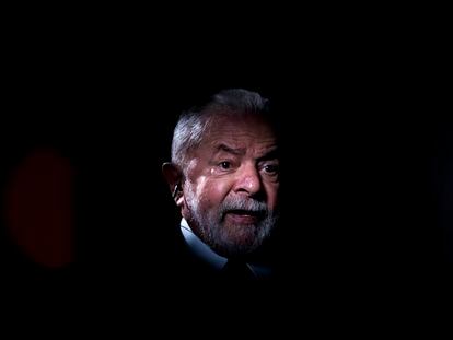 Luiz Inácio Lula da Silva, na sexta-feira no hotel Wellington, em Madri.
