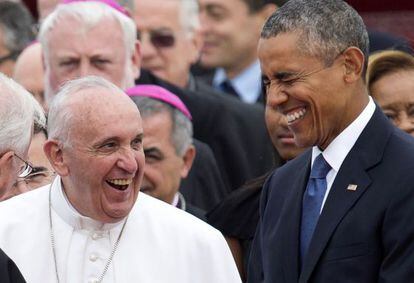 Obama e o Papa Francisco, nesta ter&ccedil;a.