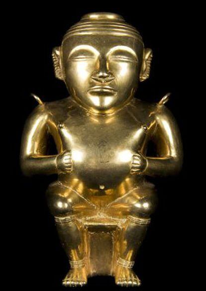 Peça de ouro do tesouro dos Quimbayas, do museu da América de Madri.