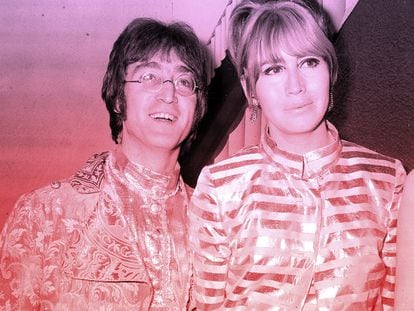 John Lennon e sua esposa Cynthia no aeroporto Heathrow, em Londres, em meados de 1968.