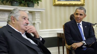 Barack Obama e José Mujica na coletiva na Casa Branca.